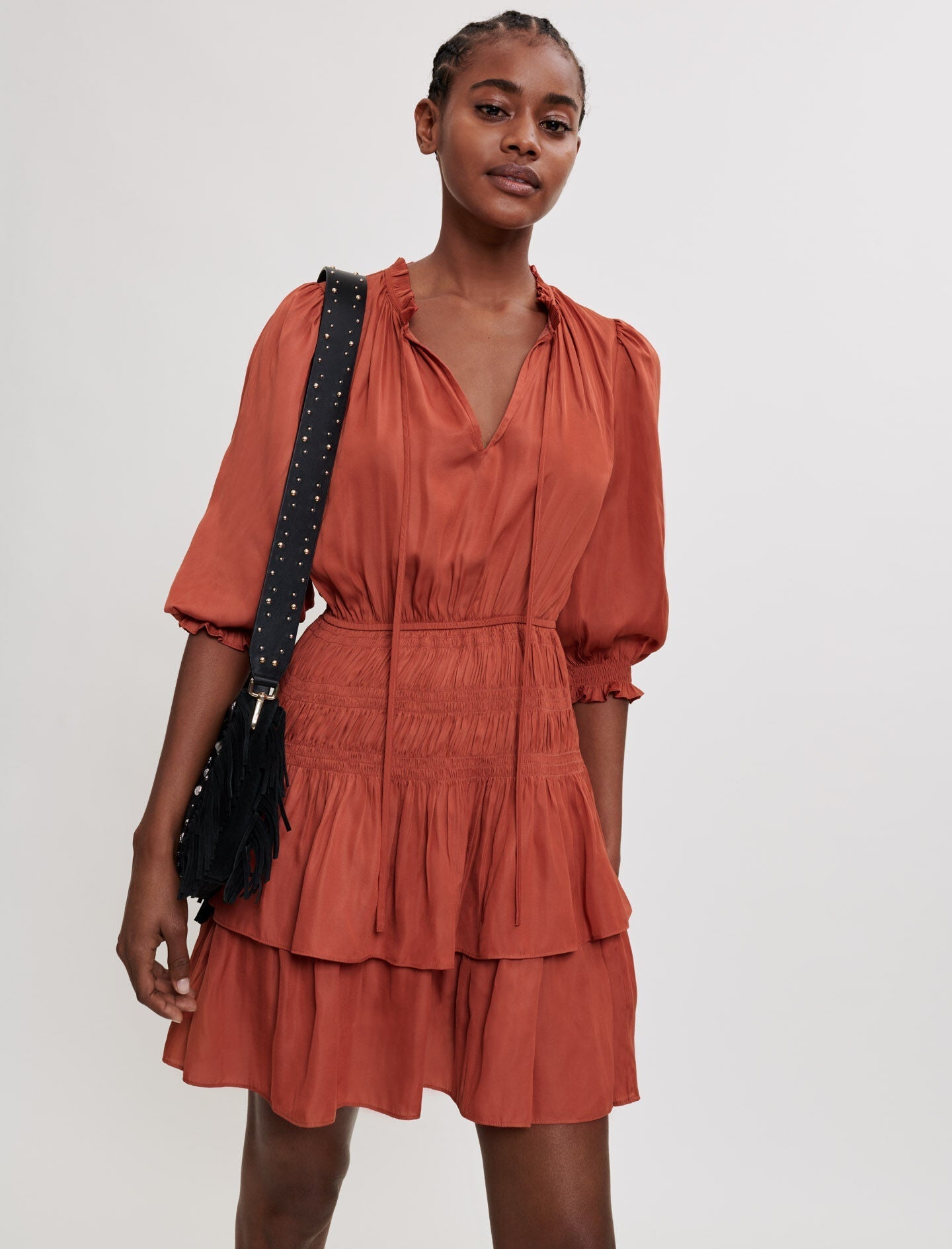 SATIN DRESS WITH RUFFLES