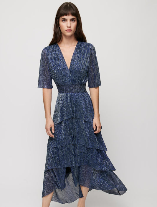 STRETCH LUREX FABRIC DRESS WITH RUFFLES