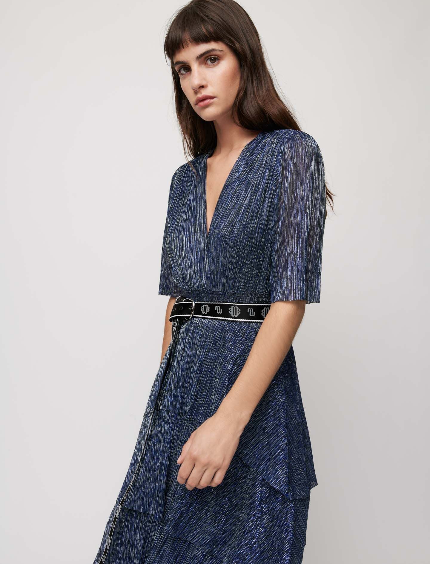 STRETCH LUREX FABRIC DRESS WITH RUFFLES