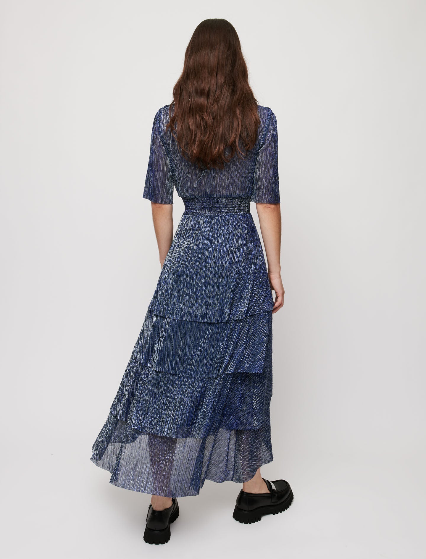 STRETCH LUREX FABRIC DRESS WITH RUFFLES