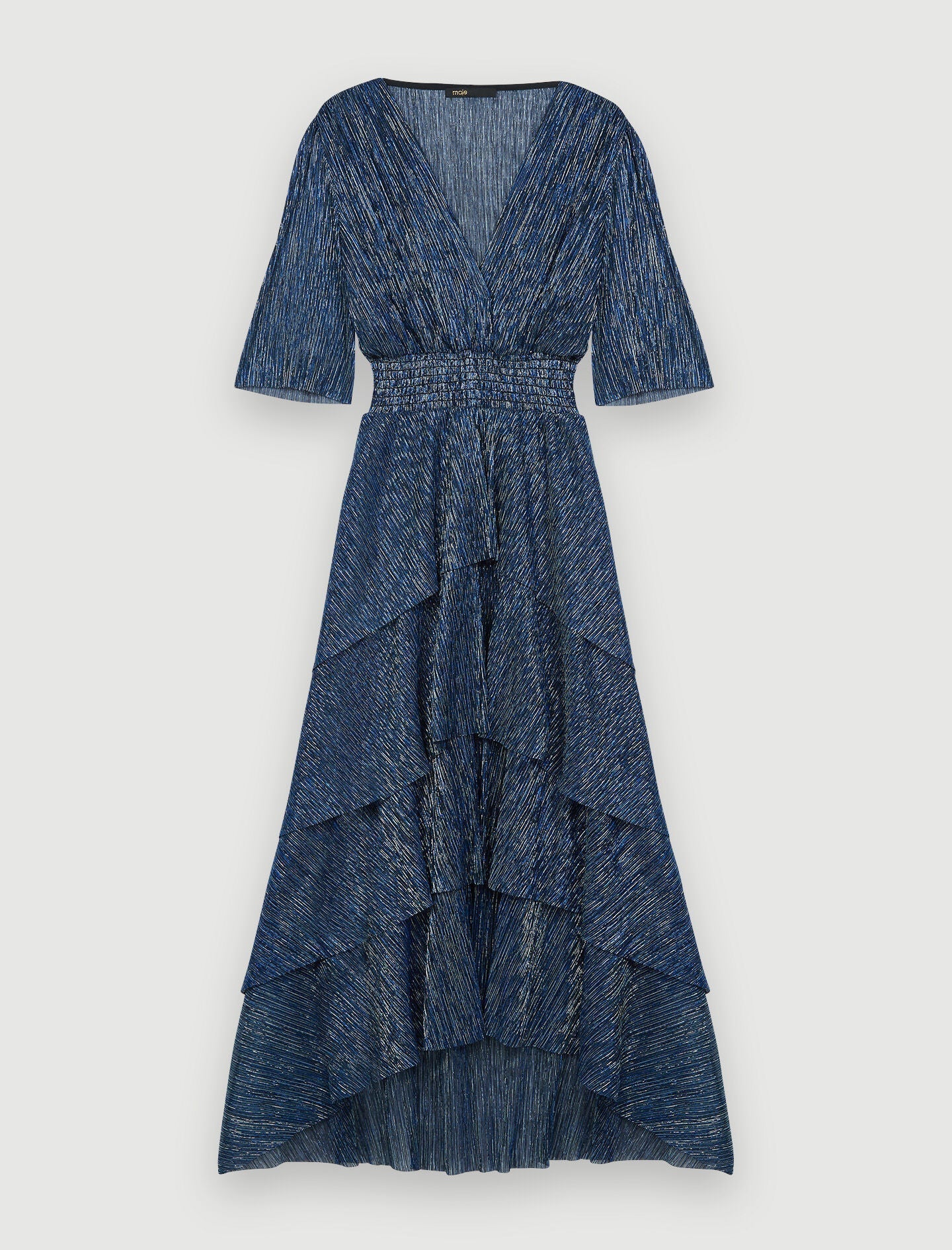 STRETCH LUREX FABRIC DRESS WITH RUFFLES