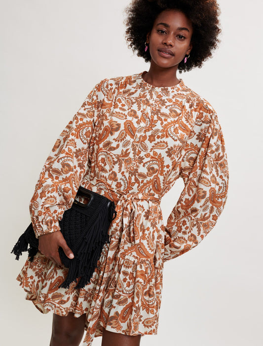 BELTED SHIRT DRESS IN PRINTED COTTON