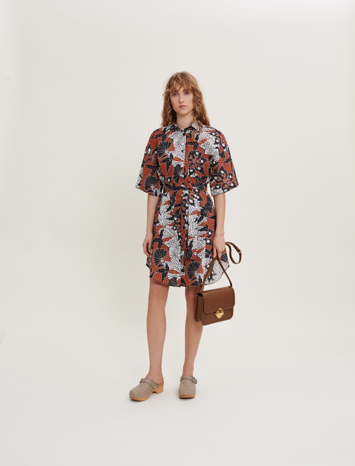 PRINTED COTTON VOILE SHIRT DRESS
