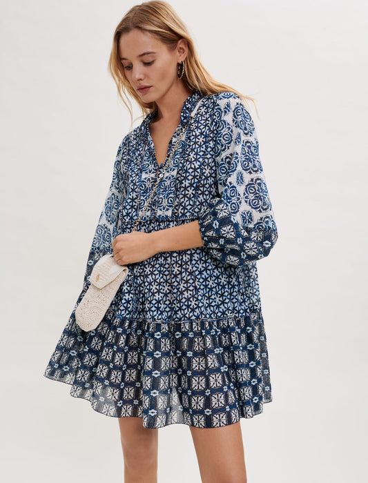 MIXED PRINT COTTON VOILE DRESS