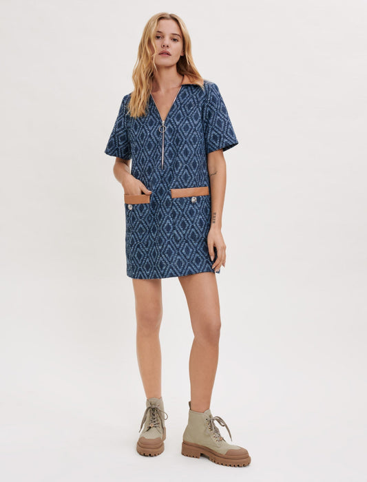 DENIM-EFFECT JACQUARD DRESS