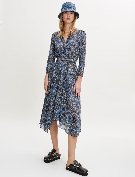 PRINTED VISCOSE DRESS WITH SMOCKING