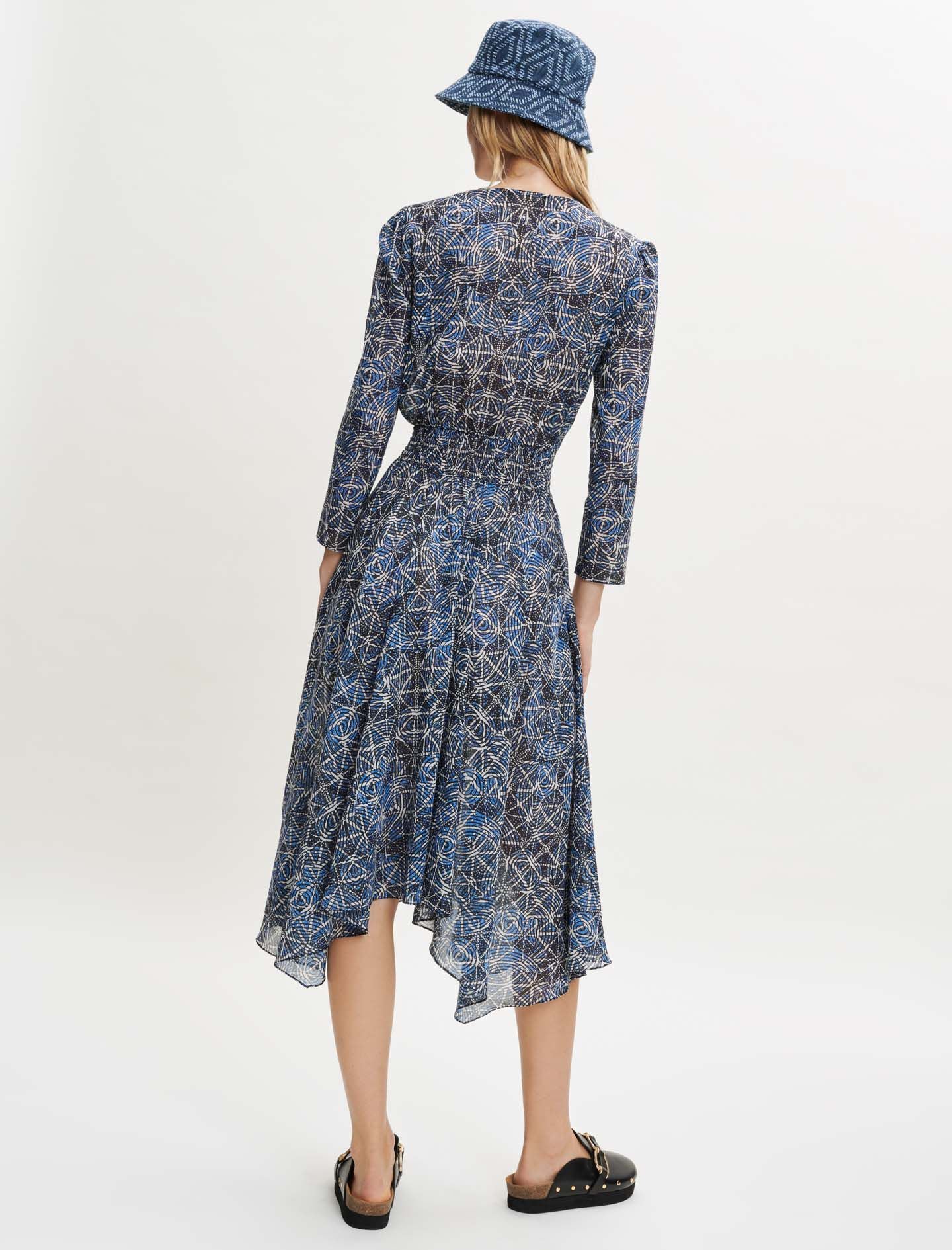 PRINTED VISCOSE DRESS WITH SMOCKING