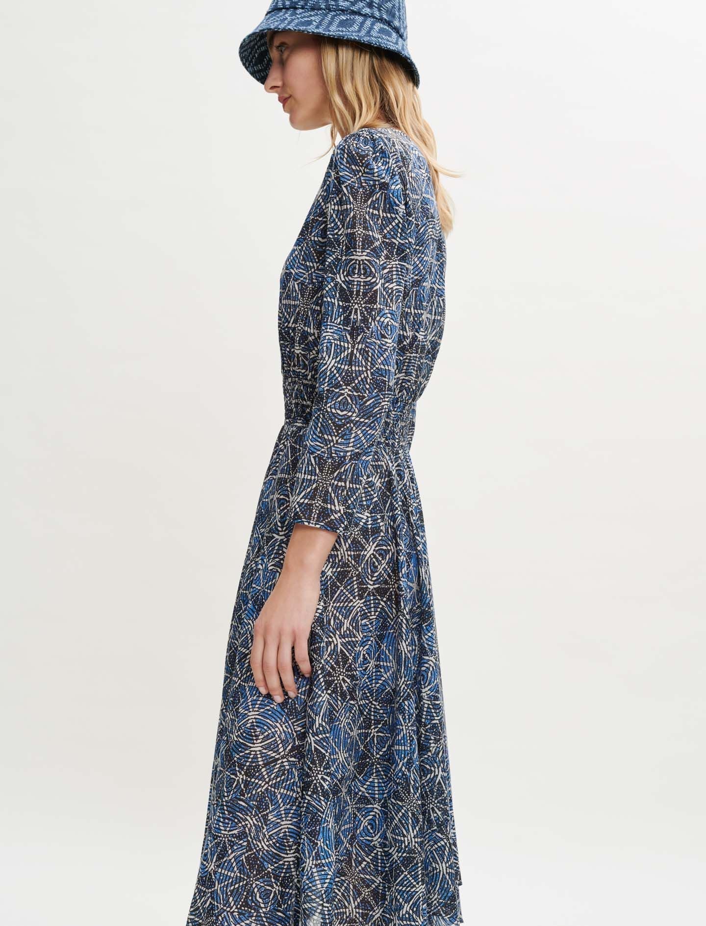 PRINTED VISCOSE DRESS WITH SMOCKING