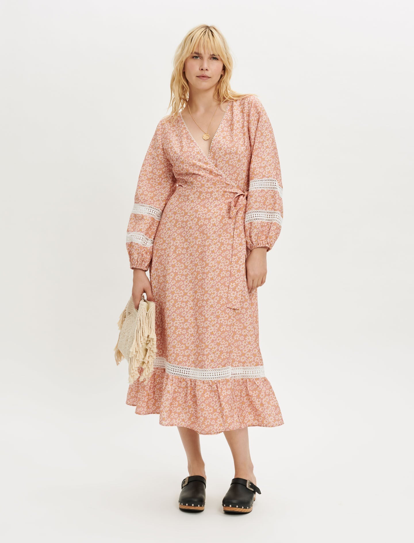 PRINTED WRAP DRESS WITH BRAIDING